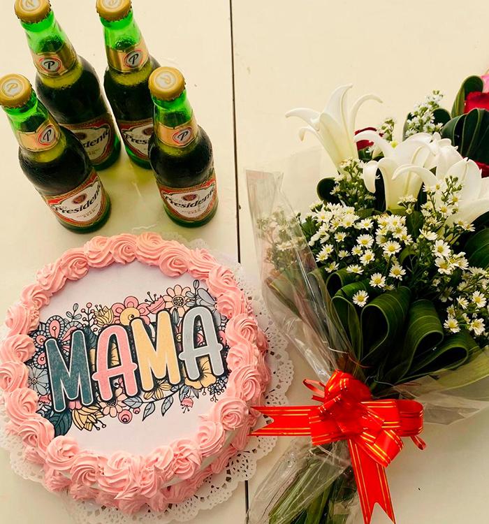 Cake Mamá - Ramo de Flores - 4 Cervezas