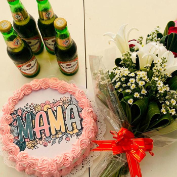 Cake Mamá - Ramo de Flores - 4 Cervezas